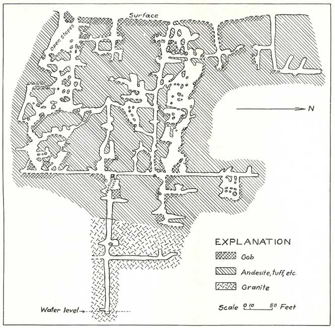 Sketch of geology and principal workings of Red Cloud mine